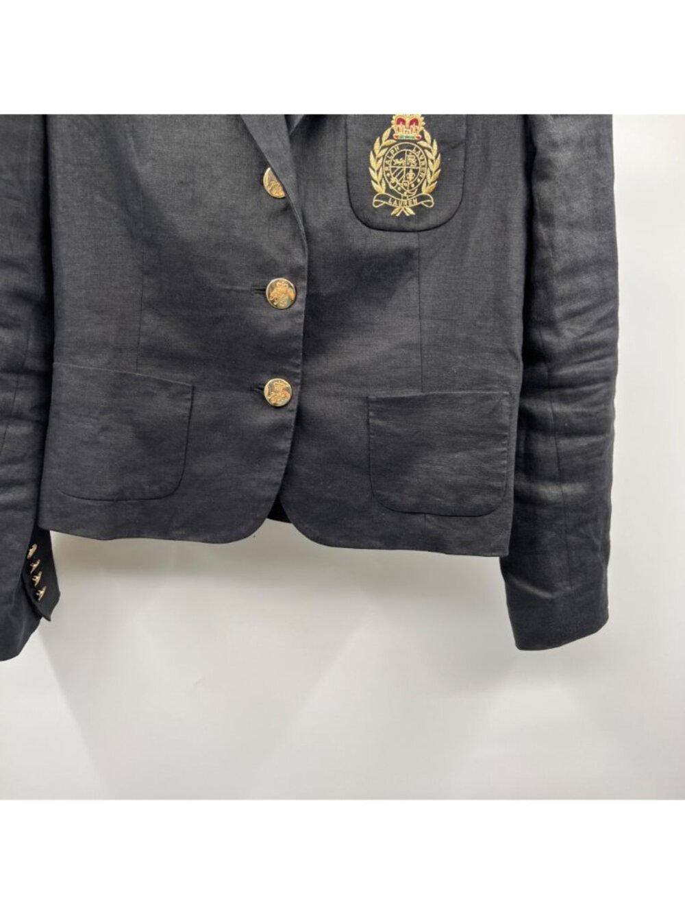 Lauren Ralph Lauren Linen Blazer Black/Multi Crest Button Up Size 8 Pockets - Picture 3 of 9